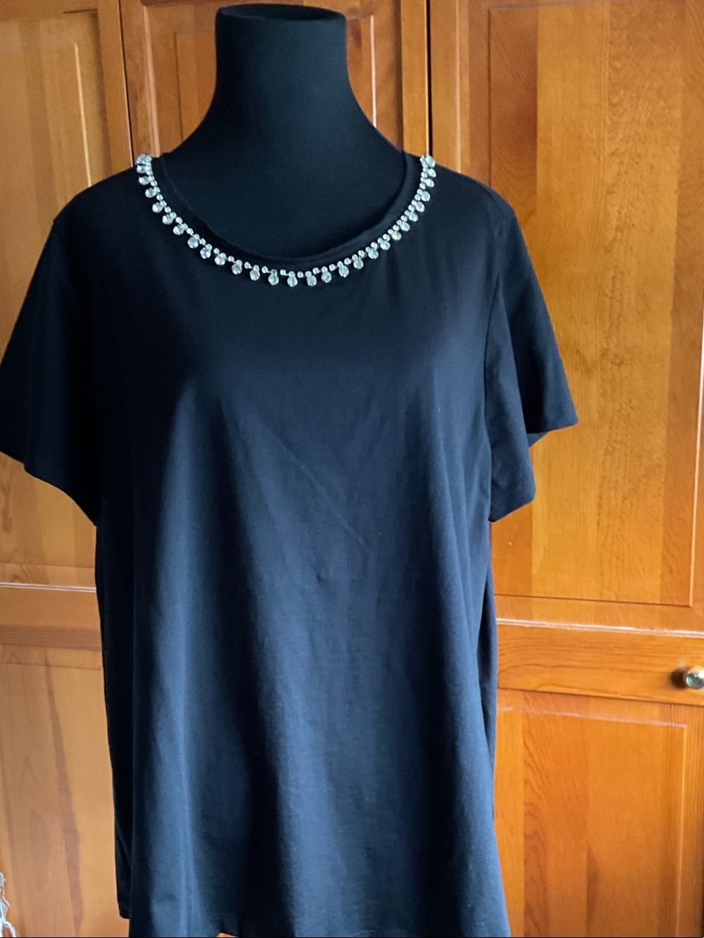JM Collection Black Short-Sleeve Tee with Jewel Trim